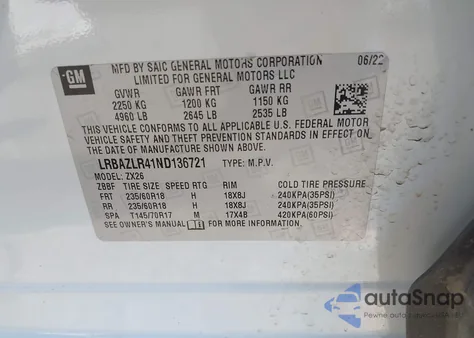 2022 Buick Envision Fwd Preferred z USA, uszkodzony, nr VIN LRBAZLR41ND136721